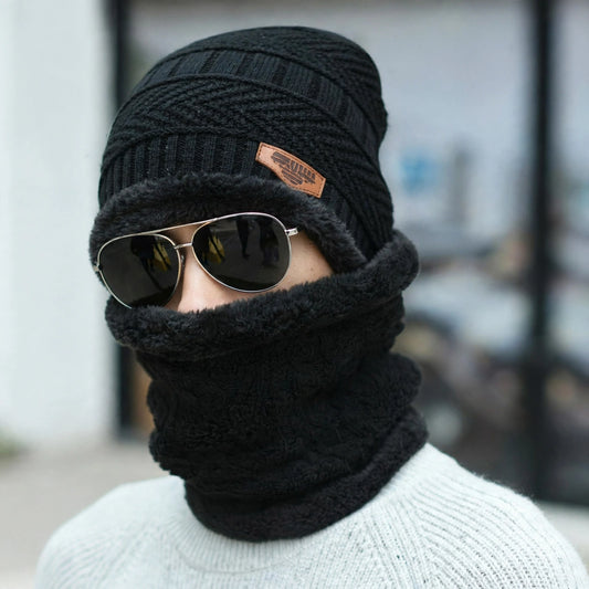Velvet Winter Beanie Cap & Neck Warmer Set