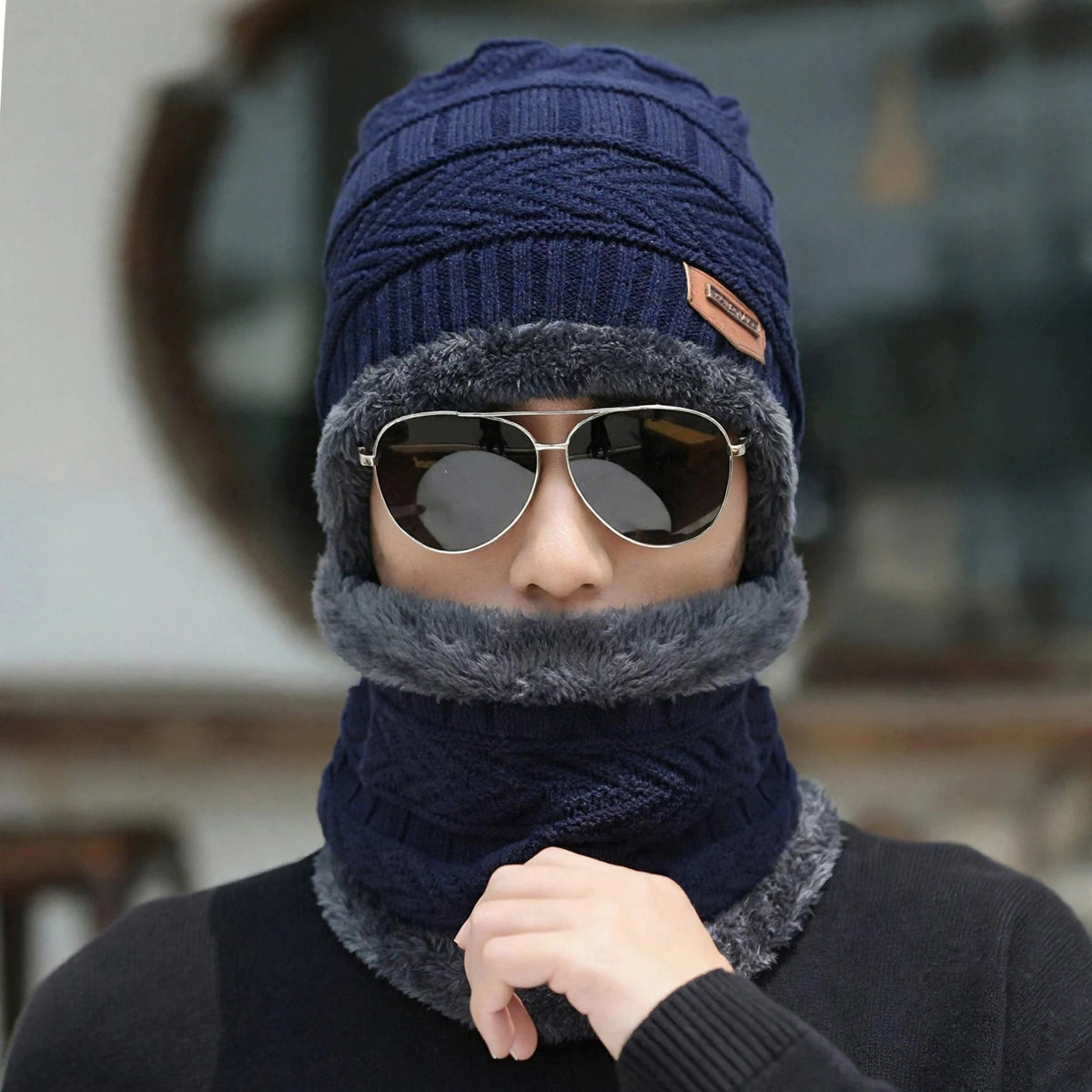 Velvet Winter Beanie Cap & Neck Warmer Set