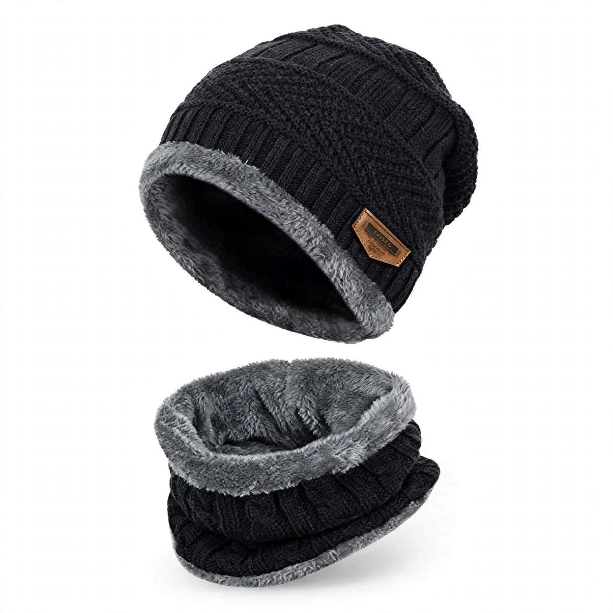 Velvet Winter Beanie Cap & Neck Warmer Set